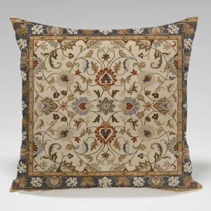 Detailed close-up of Persian style floral pattern throw pillow cover, elegant vintage design decor.