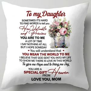 Daughter letter print peach skin cushion cover soft sofa pillow case home decor gift
