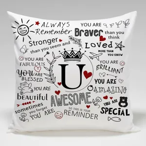 Funda de cojín decorativa con la letra U y bonitas frases motivacionales para casa.