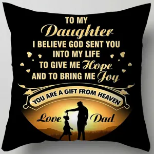 Black peach skin throw pillow cover with touching father daughter message for living room.