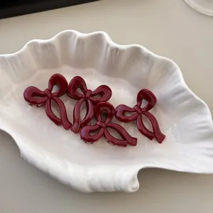 Set de pinzas de pelo con lazo rojo, pequeñas pinzas tiburón bonitas para flequillo y peinados.
