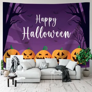 Halloween Wandteppich Wandbehang fuer Schlafzimmer Wohnzimmer Party Hintergrund Deko Kuerbis