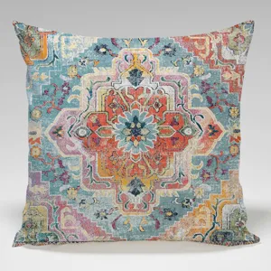 Funda de cojin cuadrada estilo bohemio vintage con patron de alfombra oriental colorida sofa cama.