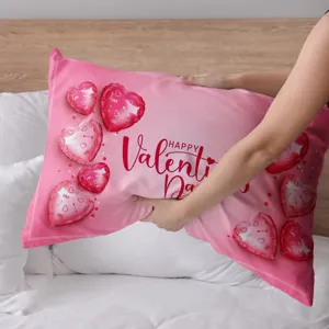 Valentine's Day heart pattern pillow cover, romantic pink cushion case for home decor.