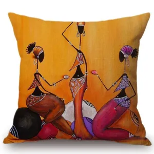 Détail de housse de coussin d'art de femmes africaines, impression numérique lin coton.