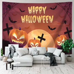 Halloween Wandteppich gruselig Kürbis Fledermaus Hintergrund für Schlafzimmer Wohnzimmer