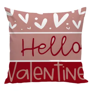 Fodera per cuscino quadrata di San Valentino con simpatico motivo a cuore e testo rosso.