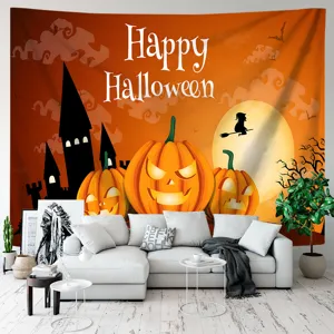 Halloween Wandteppich gruselige Burg Kürbis Hintergrund für Wohnzimmer Schlafzimmer