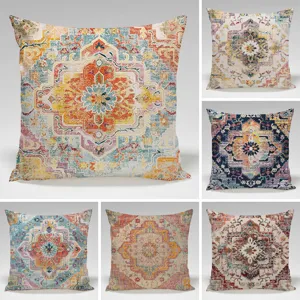 Funda de Cojín Decorativa Cuadrada de Poliéster Estampado Geométrico Estilo Étnico Bohemio Para Sofá Cama Decoración del Hogar
