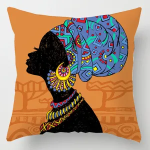 Housse de coussin art femme africaine, coussin decoratif ethnique vibrant pour la maison.