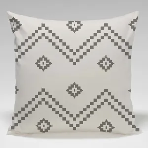 Modern minimalist geometric pattern pillowcase close-up detail showcasing the gray pixel weave.
