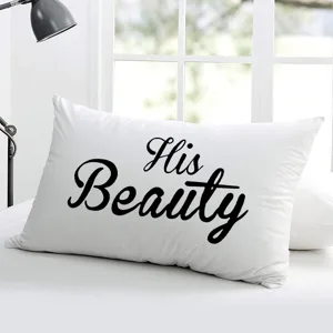 Housse de coussin rectangulaire blanche pour couple avec impression His Beauty cadeau.