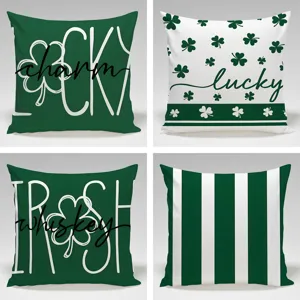 St. Patricks Day Shamrock Clover Pillow Cover Nordic Green Decorative Cushion Case For Sofa Living Room Home