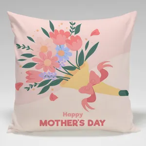 Pink Mother's Day cushion cover with a lovely floral bouquet print and warm holiday blessing.