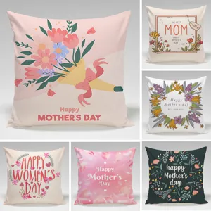 Cross-Border Mother's Day Square Pillow Cover Floral Blessing Decorative Cushion Cover For Sofa Car Bedside Home Decor