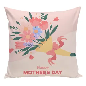 Mother's Day square throw pillow cover, floral bouquet print cushion case for sofa car.