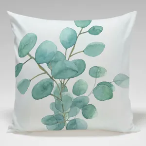 Funda de cojín decorativa con hojas de eucalipto en acuarela verde para sofá de dormitorio