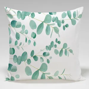 Funda de cojín decorativa con hojas de eucalipto en acuarela verde, funda de almohada.