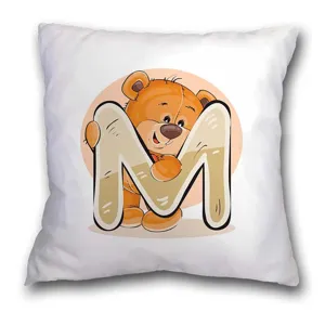 Funda de cojín con tierno osito y letra M, funda de almohada decorativa suave para el sofá.