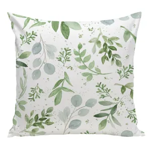 Green watercolor leaf pillow cover peach skin soft cushion for sofa bed office chair decor