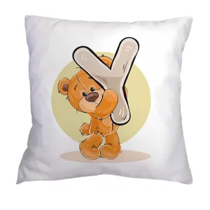 Funda de cojín bonita con osito de peluche y letra Y, funda de almohada decorativa sofá.