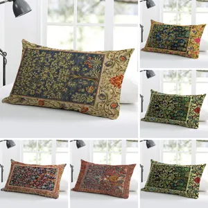 Rétro Style Persien Polyester Housse de Coussin Décorative Vintage Botanique Floral Salon Canapé Chevet Longue Housse de Trait