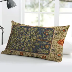 Oreiller long floral vintage pour canapé lit, coussin décoratif style tapisserie rétro.