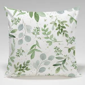 Funda de cojín hojas verdes acuarela, funda de almohada decorativa cuadrada de estilo botánico.