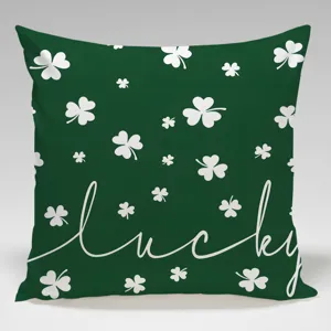 St. Patrick's Day clover print pillow cover, decorative square sofa cushion case.