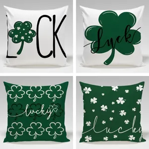 St. Patrick's Day Clover Throw Pillow Cover Decorative Square Cushion Cover For Living Room Bedroom Home Decor