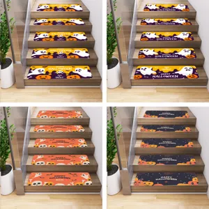 Halloween Treppenstufenmatten Rutschfeste Bodenmatte Polyester Bedruckt Geist Kürbis Muster Für Innere Holztreppen