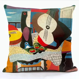 Housse de coussin artistique cubiste abstraite, coussin de canapé en lin et coton déco maison.