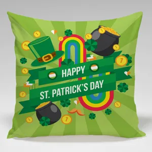 Federa cuscino San Patrizio, copricuscino decorativo quadrato verde con trifoglio festivo.