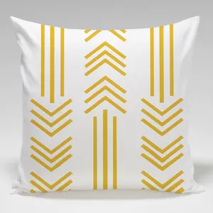 Fodera per cuscino decorativo motivo geometrico minimalista moderno, divano, giallo bianco.