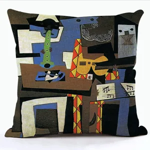 Housse de coussin d'art abstrait avec design de peinture cubiste classique pour déco.