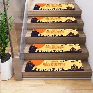 Halloween stair mats non-slip step treads home decor spooky castle pumpkin design set of mats