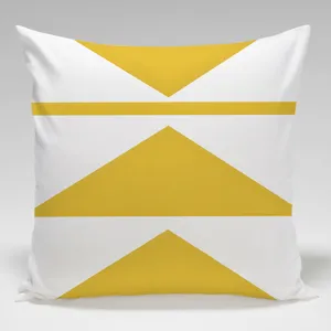 Primo piano della fodera per cuscino geometrica moderna con elegante motivo giallo bianco.