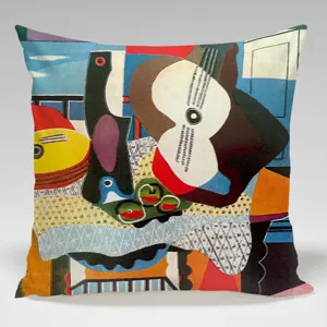 Housse de coussin décorative art cubisme abstrait, style Picasso pour canapé lit salon moderne.