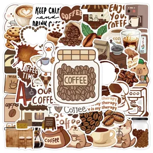 50pcs coffee aesthetic waterproof stickers for water bottle laptop cute decals pack