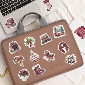 Burgundy Christmas stickers waterproof vinyl decal set for laptop skateboard journal crafts