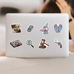 Set di adesivi impermeabili da detective della scena del crimine, decalcomanie per laptop.