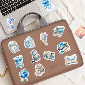 Blue coastal aesthetic stickers waterproof vinyl decal for laptop, water bottle and luggage deco.