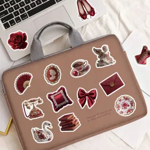 50pcs red vintage aesthetic stickers waterproof scrapbooking graffiti for phone laptop