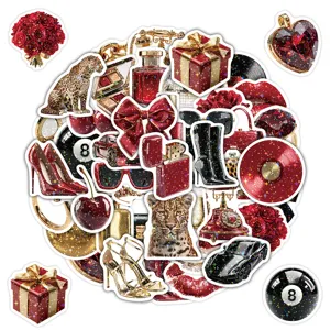 Luxury red gold decorative stickers pack waterproof vinyl decals for phone cup crafts water bottle
