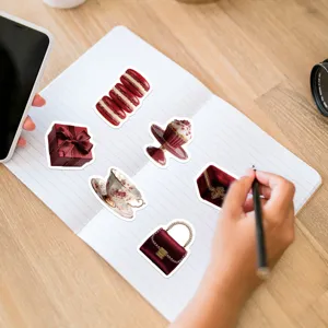 Red aesthetic sticker set waterproof scrapbooking decals cute phone laptop journaling decor