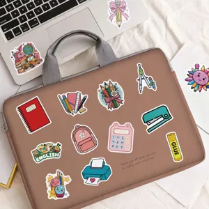 Back to school waterproof cute stationery graffiti stickers for laptop bag decoration 50pcs