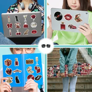 50pcs red gold glitter stickers waterproof decorative stickers for phone laptop water bottle