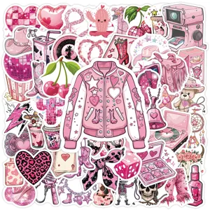 50Pcs Pink Cowgirl Graffiti Stickers Cute Aesthetic Vinyl DIY Decals Set for Laptop Luggage