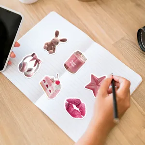 Adesivi estetici rosa simpatici decalcomanie impermeabili per telefono laptop cancelleria