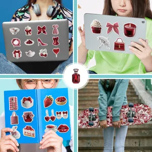 50Pcs Red Plaid Aesthetic Stickers Waterproof Vinyl Decals for Laptop Skateboard Decor